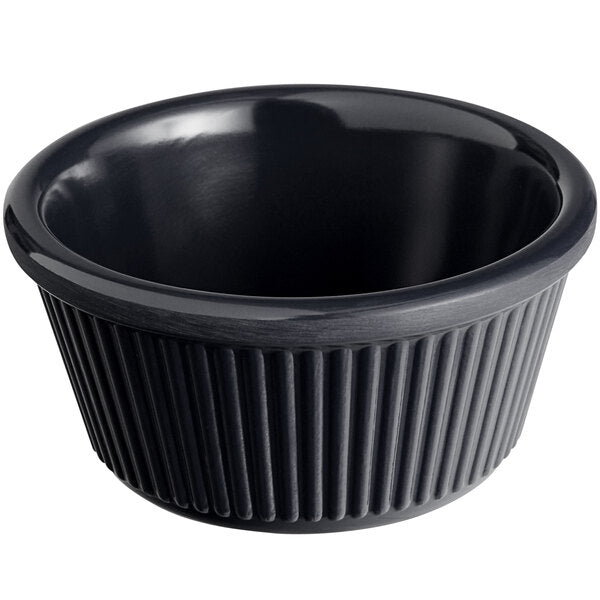 Ramekin Melamine Black Fluted 3 Ounce
