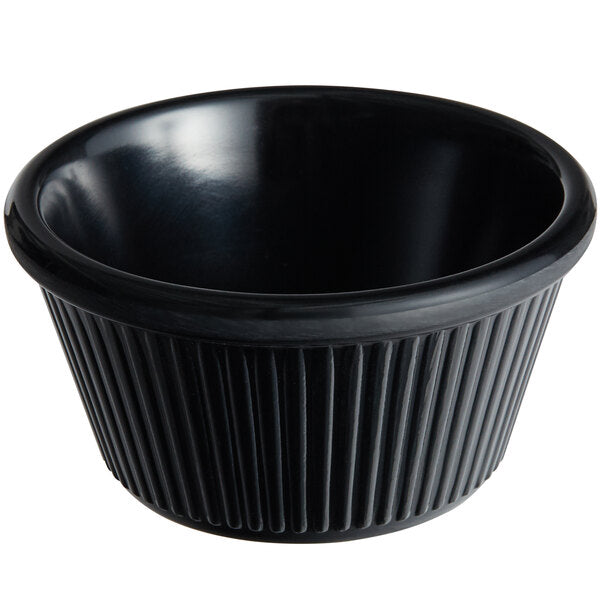 Ramekin Melamine Black Fluted 4 Ounce